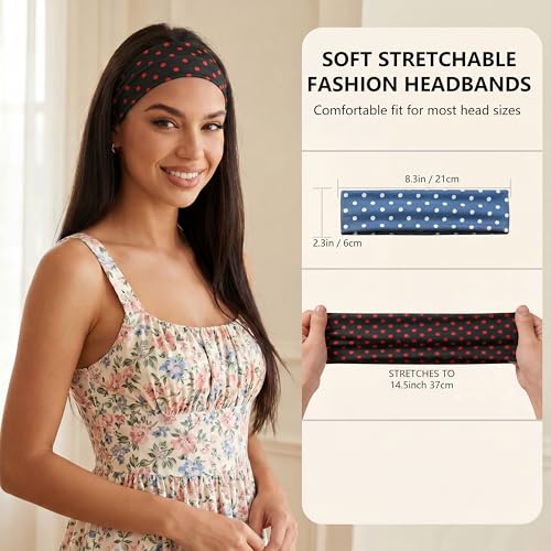6-Piece Polka Dot Headbands for Women, Elastic Hair Bands
