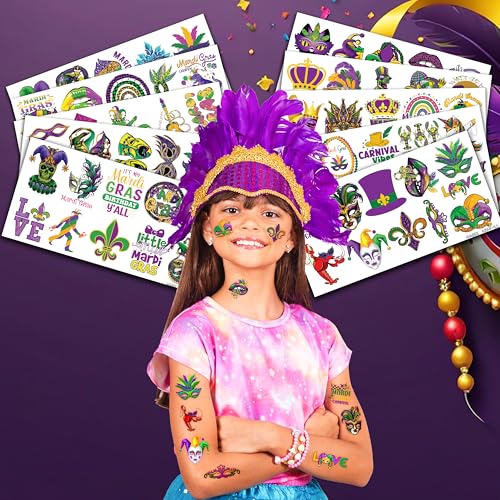 105 PCS Mardi Gras Temporary Tattoos - Party Favor Stickers