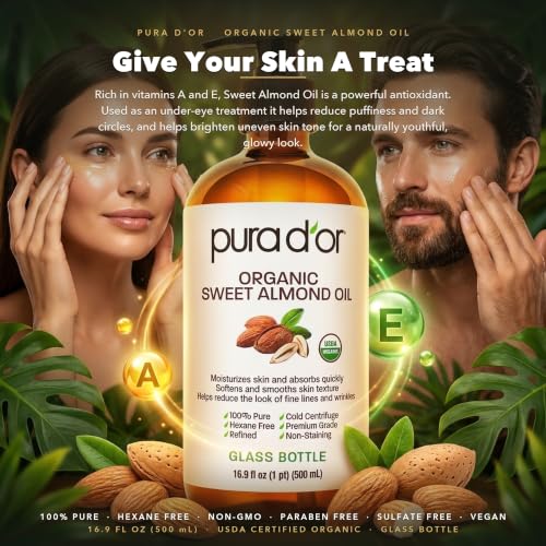 Organic Sweet Almond Oil - 16.9 oz Glass Bottle | PURA D'OR