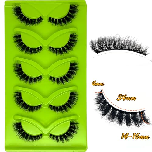 Short Fluffy Lashes Cat Eye Wispy Faux Mink Natural Strip False Lashes Volume 3D Cateye Eyelashes Natural Look