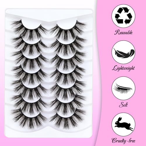Losha Lashes Pack 7 Pairs Fluffy Faux Mink Eyelashes Soft Handmade False Eye Lashes for Dramatic Makeup
