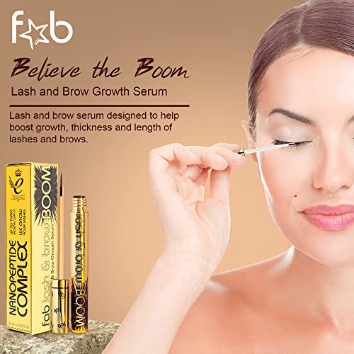 Fab Lash and Brow Boom - The Ultimate Lash and Brow Growth Serum - Lash Serum for Thicker, Longer & Fuller Lashes and Brows - Infused with Castor Oil, Biotin & Eyelash Primer for Healthy Hair Growth