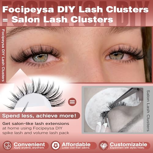 Focipeysa Wispy Lash Clusters Kit Spikes Eyelash Clusters Kit Manga Eyelash Extensions Kit with Bottom Lashes Individual Lashes Extensions Kit with Lash Bond and Seal Lash Tweezers