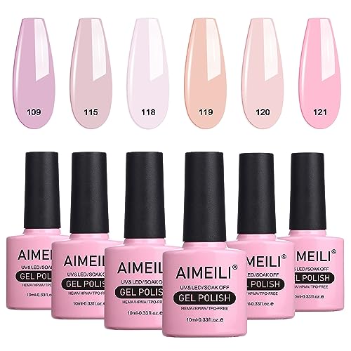 AIMEILI Fall Gel Nail Polish Set, Natural Skin Tone Nude Pink Gel Polish Soak Off Nail Gel Kit Gifts for Mother's Day Set Of 6pcs X 10ml - Kit Set 30