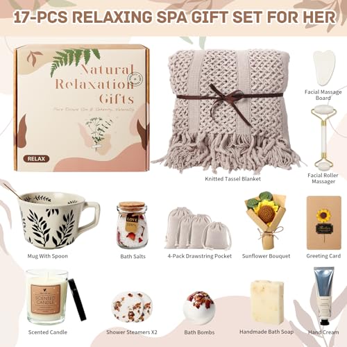 Get Well Soon Gifts Baskets for Women - Self Care Spa Care Package w/Blanket, Thinking of You Inspirational Gift, Relaxation Valentine's Day Birthday Gifts for Mom Wife Her Coworker Firends