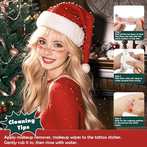 Christmas Glitter Freckle Tattoo Stickers - 12PC Waterproof