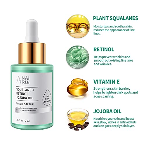 ANAI RUI Squalane Oil Set-Vitamin E Rosehip Oil +Vitamin C Turmeric Oil +Retinol Jojoba Oil for face,Moisturize Fine Lines &Wrinkle,Softer Skin