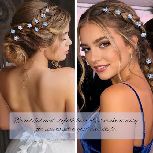 Blue Crystal Butterfly Hair Clips - 20 Pcs Rhinestone Barrettes