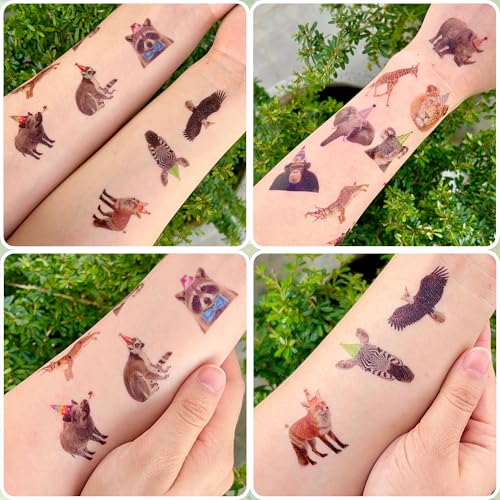 96 Piece Animal Temporary Tattoos - Jungle Zoo Farm Designs