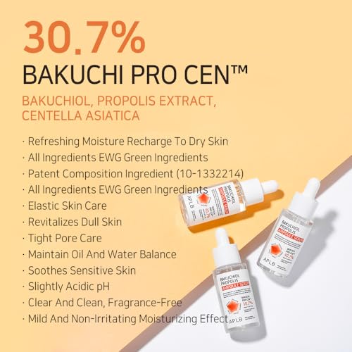 APLB Bakuchiol Propolis Ampoule Serum | BAKUCHI PRO CEN¢â 30.7% 1.35 FL.OZ/Korean Skincare, Wrinkle care, Elasticity care, Revitalize for gentle and improve skin texture