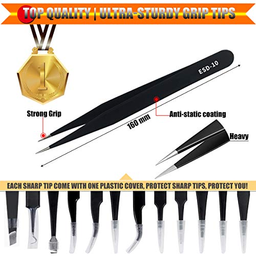 Antonki 12-Pack Precision Tweezers Set with Case