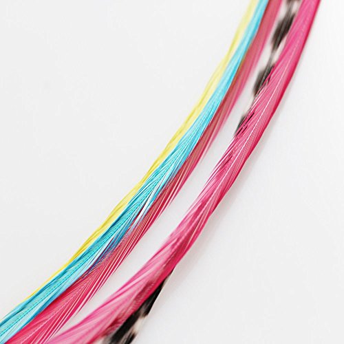 Yellow,pink,blue & Grizzly 7"-10" Feathers for Hair Extension with 2 Silicone Micro Beads 5 Feathers