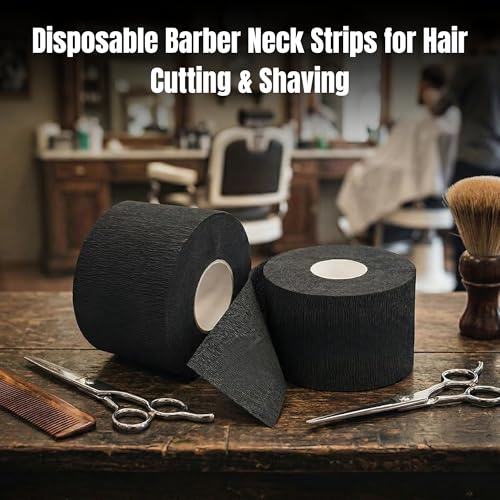 Disposable Barber Neck Strips – 5 Count Black, Hygienic Haircut & Shaving Paper, ABS American Beauty Supply