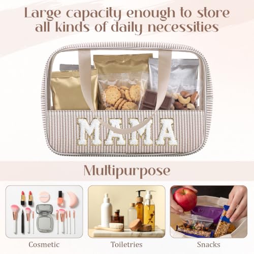 Seersucker Mama Bag - Large Clear Makeup Bag with Handle