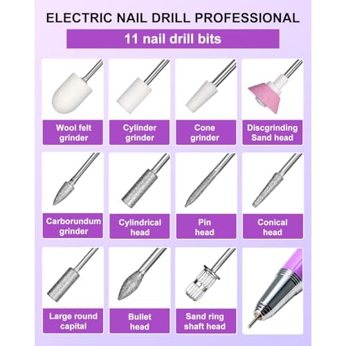 Professional Electric Nail Drill Kits 45000RPM Gradient Purple Portable Cordless 3-in-1 Nail File Machine with Rechargeable Stand and Nail Lamp for Acrylic Gel Polish Removing Home & Salon Use