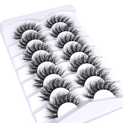 Lashes Eyelashes 8D Fluffy False Eyelashes Wispy Faux Mink Lashes Light Weight Fake Eyelashes Cat Eye Lashes 7 Pairs Pack, Black