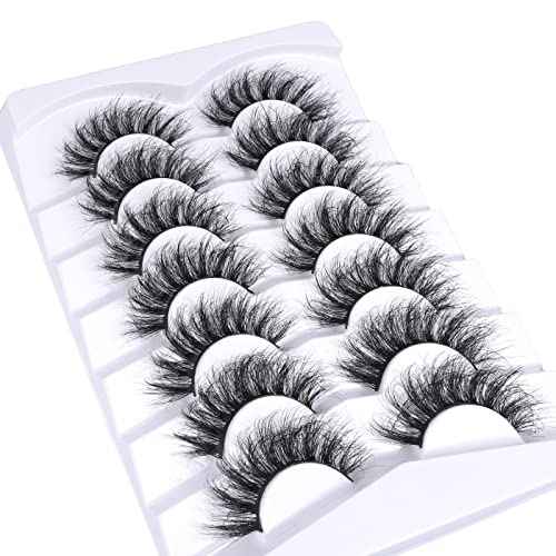 Lashes Eyelashes 8D Fluffy False Eyelashes Wispy Faux Mink Lashes Light Weight Fake Eyelashes Cat Eye Lashes 7 Pairs Pack, Black