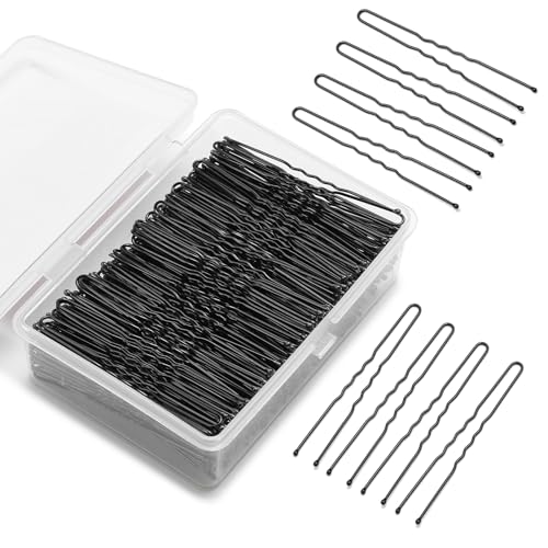 U Shaped Hair Pins -2.4 Inch 250 Count, Professional Hair Styling Pins for Women, Girls, and Hairdressing Salons - Includes Clear Storage Box for Updos and Bun Hair (Black)