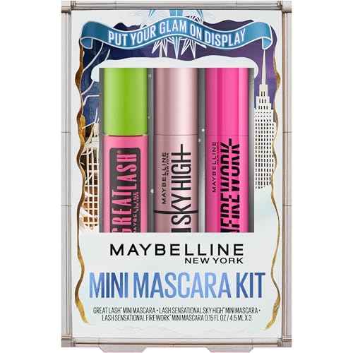 Maybelline Lash Sensational Holiday Mascara Makeup Kit, Includes Mini Sky High, Firework and Great Lash Mascara, 1 Makeup Gift Set