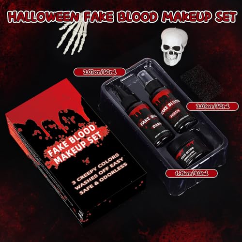 3-Piece Halloween Fake Blood Makeup Kit - Dripping, Spray & Gel