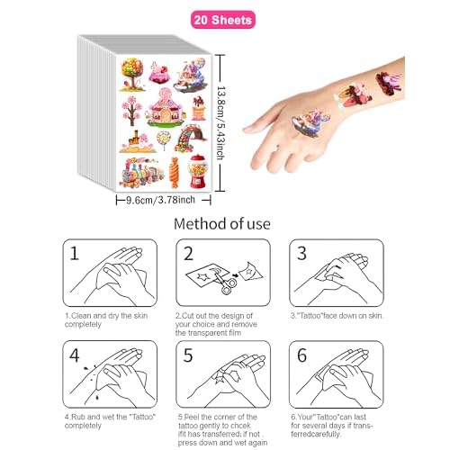 ANTING 244 Pieces Cute Candyland Temporary Tattoos Stickers,20 Sheets Candy Land Lollipop Donut Themed Tattoos Stickers Party Decoration favors for Kids Girl Boys Birthday Baby Shower Sweet Shop