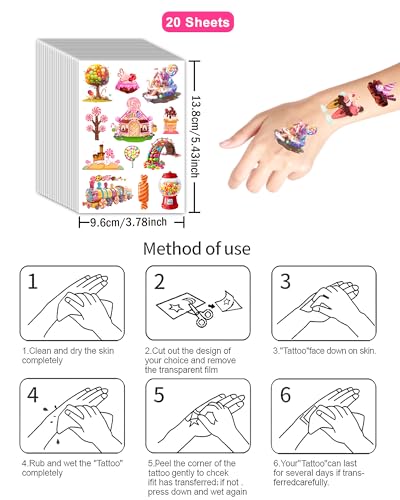 Candy Land Temporary Tattoos - 244 Pieces, 20 Sheets