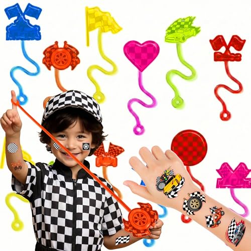 48pc Checkered Party Favors - Stick Hands & Temporary Tattoos