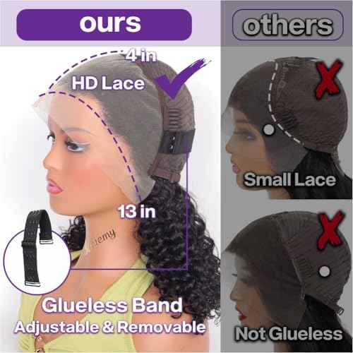 Deep Wave BOB Wig Human Hair 12 Inch Short Curly Frontal BOB Wigs For Black Women Human Hair Wear And Go Glueless 13x4 HD Deep Wave Lace Front Wigs Human Hair Pre Plucked Wet And Wavy