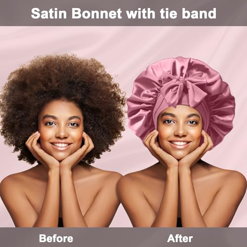 2-Pack Silk Satin Sleep Bonnets for Women - Adjustable Hair Wraps