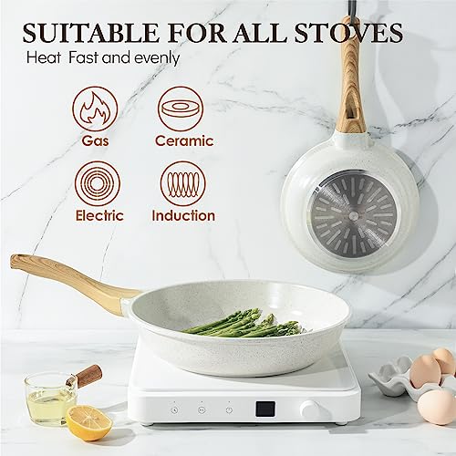 SENSARTE Nonstick Frying Pan Skillet, Swiss Granite Coating Omelette Pan, Healthy Stone Cookware Chef's Pan, PFOA Free (8/9.5/10/11/12.5 Inch) (8 Inch)