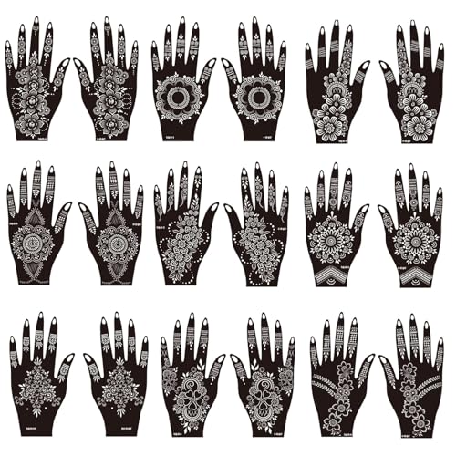 Henna Tattoo Stencil Kit - 18 Self-Adhesive Mehndi Designs