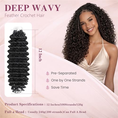 Mibeke 12 Inch Deep Wave Feather Crochet Hair
