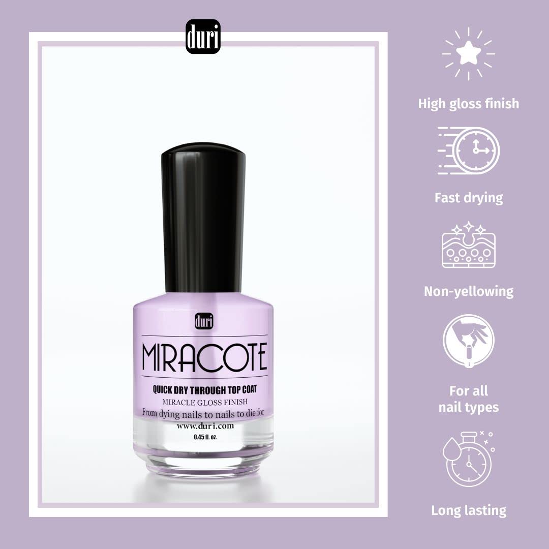 duri Miracote Quick Dry Through Top Coat for Miracle High Gloss Nail Polish Finish, Chip Resistant, Long Wear, Quick Drying, None Yellowing (Pack of 3)