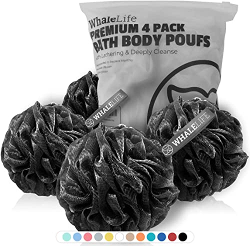 WhaleLife Black Loofah Sponges 4-Pack - Body Scrubber