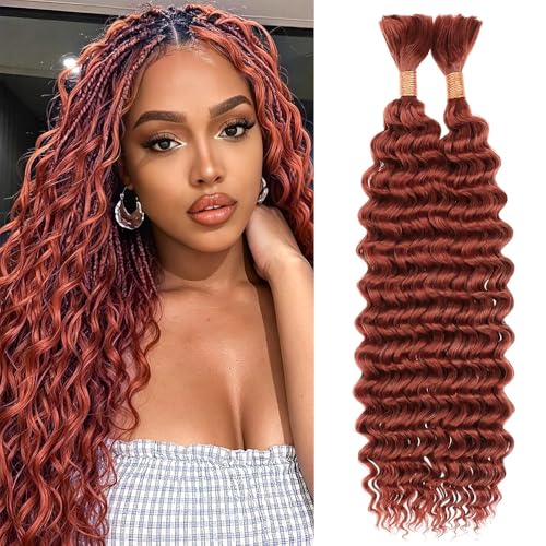 AuokMar Deep Wave Boho Human Hair Braiding Bundle B #33, 20 Inch, 100g