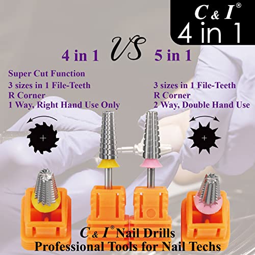 C & I Nail Drill Bit 4 in 1 Super Cut E-File, Multi-function plus Upgrade File-Teeth, Slim Barrel & Straight Cut, for Manicure Drill Machine, Help Nail Tech to Remove Nail Works (Coarse-C)