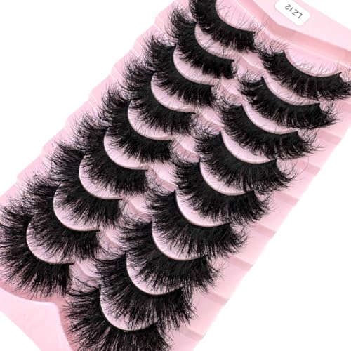 HBZGTLAD Faux Mink False Eyelashes, 9 Pairs, Fluffy Dramatic Volume, Long Strip Wispy Lashes (LZ-12)