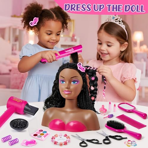 Cleboen Kids Hair Styling Doll Head Playset with Hairdryer & Accessories