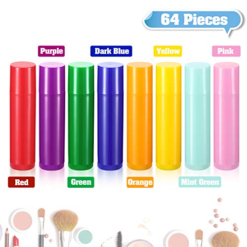 64 Pieces 5ml Empty Lip Balm Tubes, 8 Colors Refillable DIY