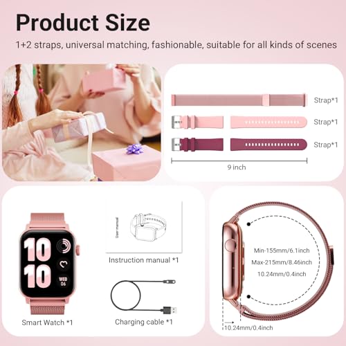 Trendia Smart Watch for Women - 1.83'' HD Fitness Tracker with Bluetooth Calls, Heart Rate & Sleep Monitor, IP68 Waterproof, Pink