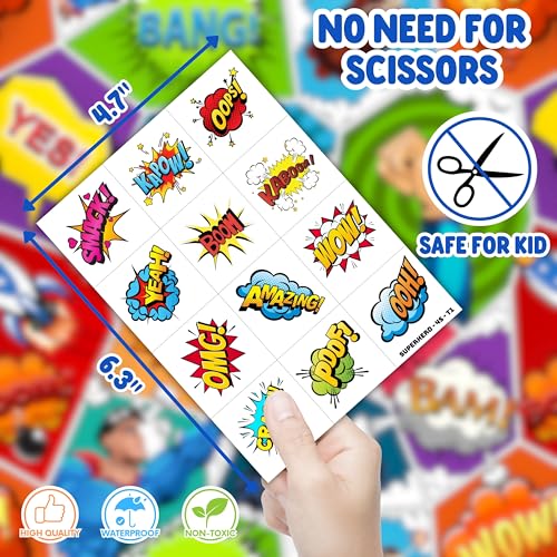 72 PCS Hero Party Favors - 48 PCS Tattoos & 24 PCS LED Finger Lights Combo - Birthday Goodie Bag Fillers, Light Up Toys for Boys and Girls, Party Supplies for Kids