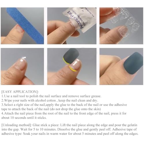 Handmade Long Blue Press-On Nails - Size L Fake Nails Set (1 Pack)