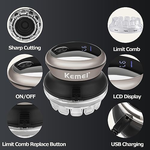 KEMEI Professional Hair Clippers for Men, Automatic Circular Hair Trimmer, Cordless Self-Haircut Kit with LED Display, KM-887 Silvery