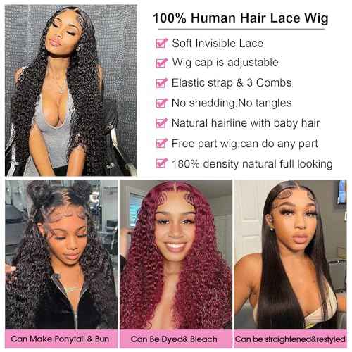 Lace Front Wigs Human Hair 13x6 Water Wave Lace Frontal Wigs Human Hair for Women 180% Density HD Transparent Glueless Virgin Human Lace Front Wigs Pre Plucked 30Inch