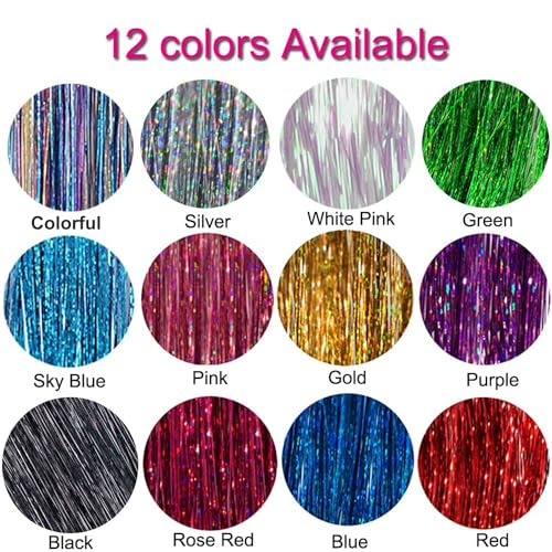 YOOONXI Black Hair Tinsel Kit - 1200 Strands, Heat Resistant Extensions