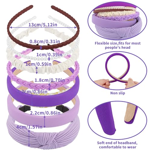 AHONEY 7-Pack Purple Headbands for Women & Girls - Non-Slip Hair Accessories