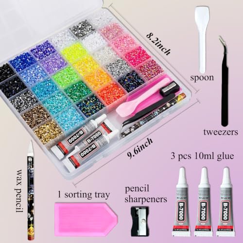 Bedazzling Kit 40000Pcs 30 Colors Flatback Rhinestones 3mm + B7000 Glue