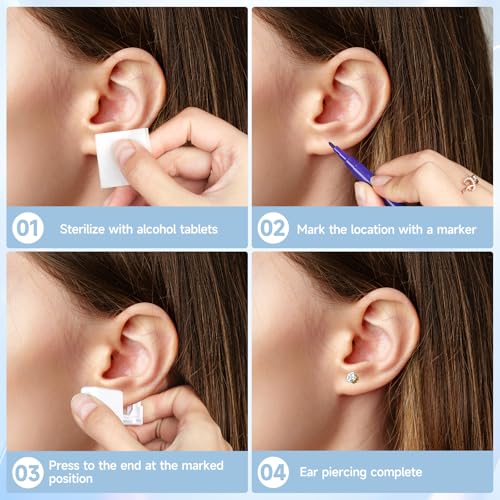 Ear Piercing Kit - 4pcs Disposable Gun with Hypoallergenic Steel