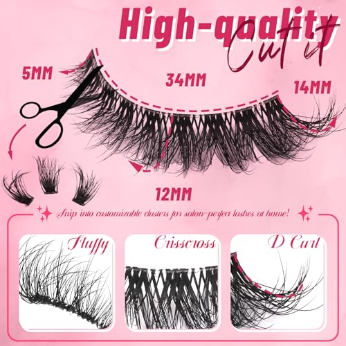 Cat Eye Wispy False Lashes 5-14mm Natural Look D Curl 8 Pairs