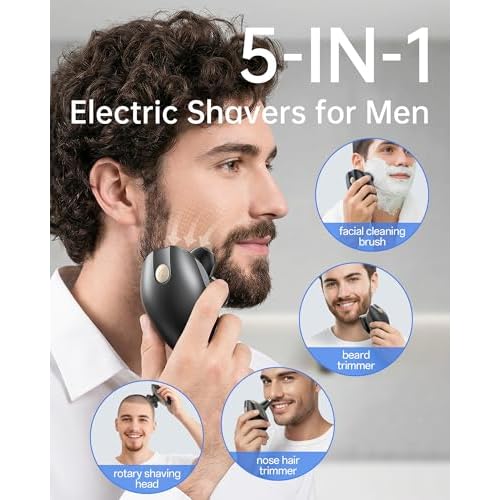 Electric Razor for Men, 5-in-1 Multi-Function Electric Shavers for Men, IPX7 Waterproof Bald Head Shaver with LED Display, Rechargeable Beard Trimmer Body Hair Trimmer, Ideal Gifts for Husband